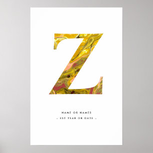 POSTER LETTRE MARBRE JAUNE Z INITIALE ART PERSONNALISÉ