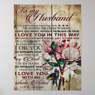 Poster Lettre mignonne pour mari Cadeau charmant Fête