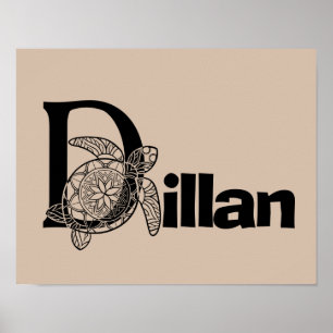 Poster Lettre monogramme couleur personnalisée D Tortue P