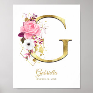 Poster Lettre monogramme G Pétrole or et pépinière rose f