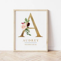 Lettre Monogramme Nom Marsala Floral Nursery