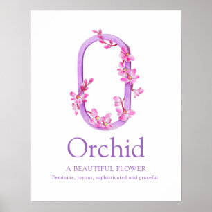 Poster Lettre monogramme O nom de l'orchidée aquarelle ch