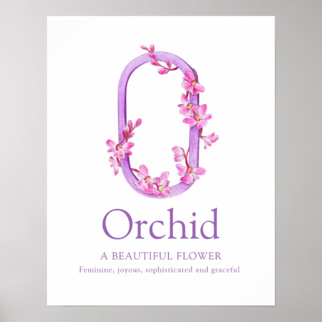 Poster Lettre monogramme O nom de l'orchidée aquarelle ch (Devant)