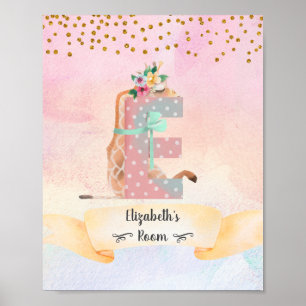 Poster Lettre monographie E Baby Giraffe Girl Nursery Pos
