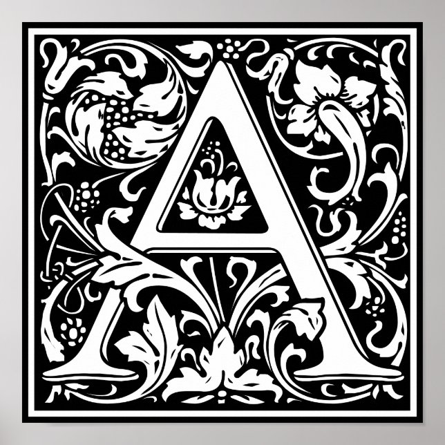 Poster LETTRE MONOGRAPHIQUE Florale Alphabet A (Devant)