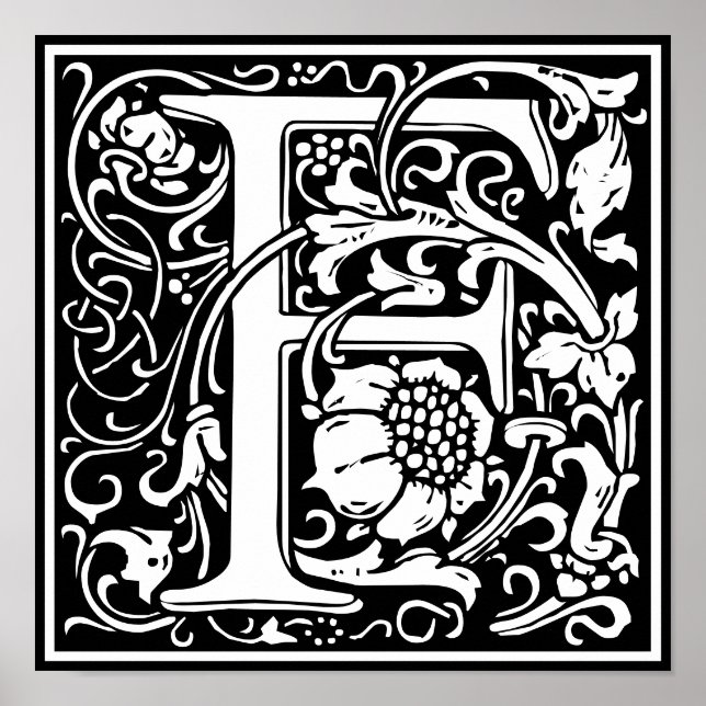 Poster LETTRE MONOGRAPHIQUE Florale Alphabet F (Devant)
