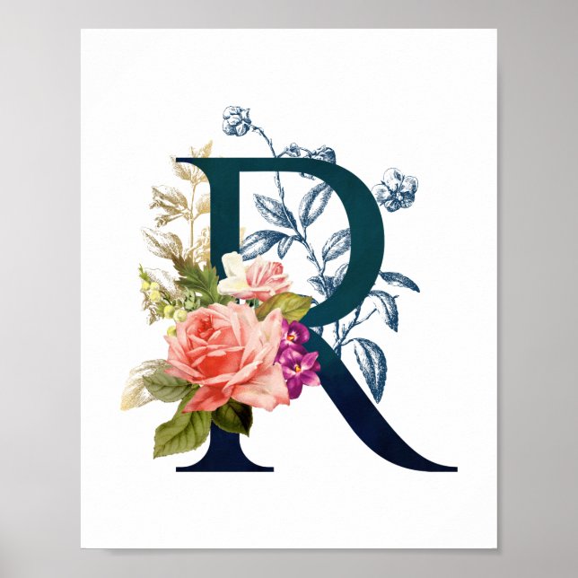 Poster LETTRE MONOGRAPHIQUE Florale R (Devant)