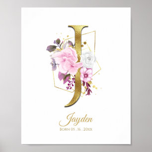 Poster LETTRE MONOGRAPHIQUE J Phuile or & Pépinière rose 