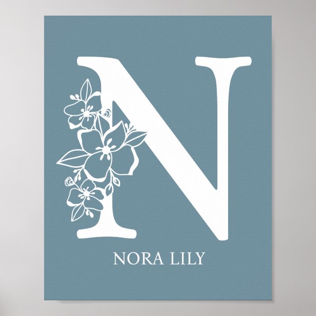Poster Lettre N Monogramme Floral Nom Pépinière Moderne (Devant)