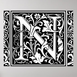 Poster Lettre N Monogramme médiéval Vintage initial