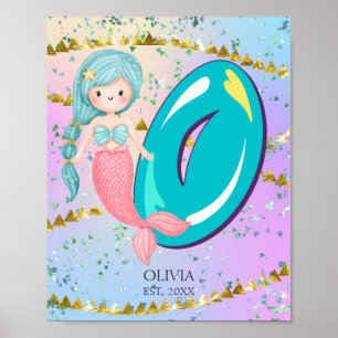 Poster Lettre O Monogramme Aquarelle mignonne Sirène