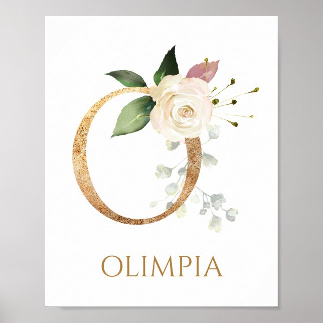 Poster Lettre O Monogramme crème blanche rose Nursery Pos (Devant)