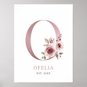 Poster Lettre O Monogramme Rose d'aquarelle Florals Nurse