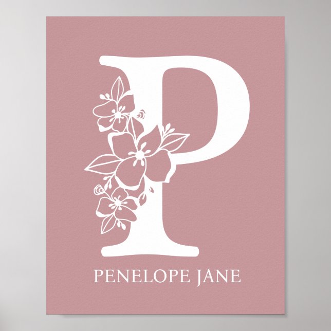 Poster Lettre P Floral Monogramme Nom Pépinière Moderne (Devant)