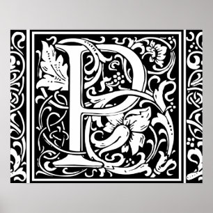 Poster Lettre P Monogramme médiéval Art Nouveau