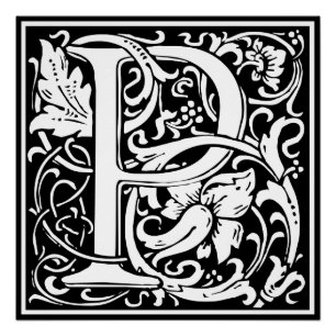 Poster Lettre P Monogramme médiéval Art Nouveau