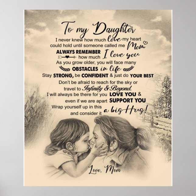 Poster Lettre personnalisée à ma fille de maman (Devant)