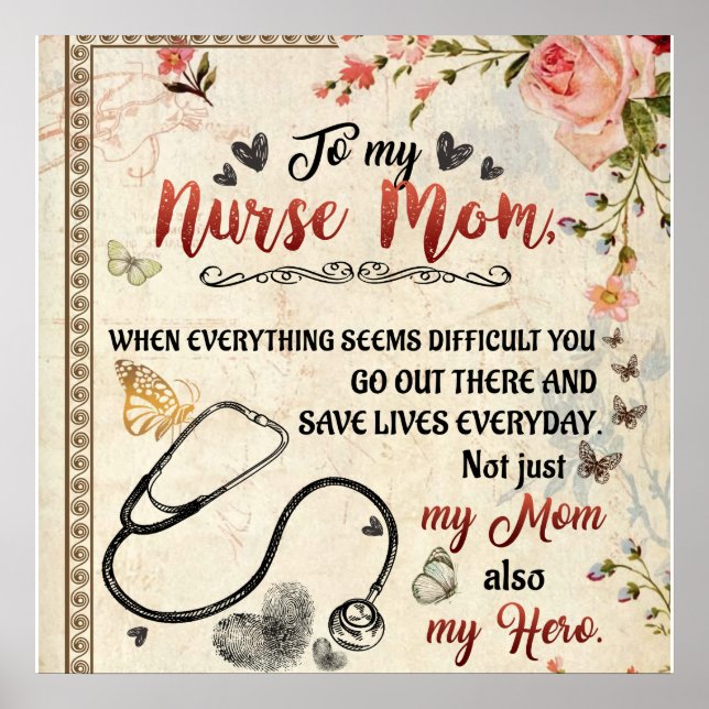 Poster Lettre personnalisée à ma mère infirmière (Devant)