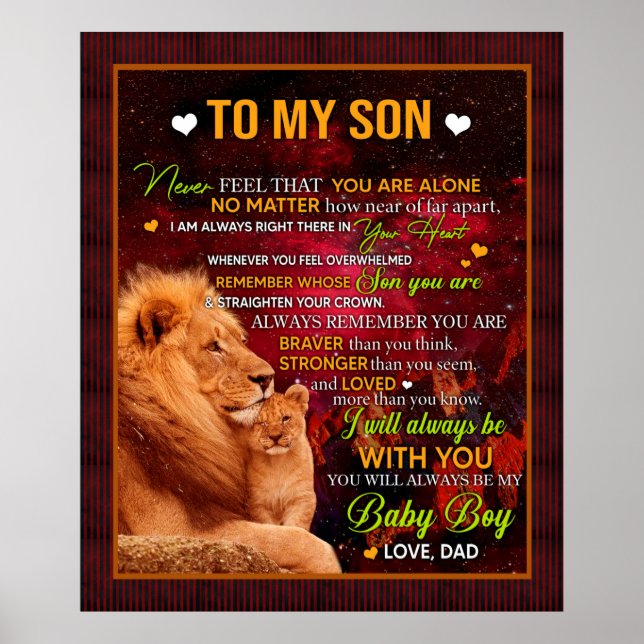 Poster Lettre Personnalisée À Mon Fils Amour De Papa Lion (Devant)
