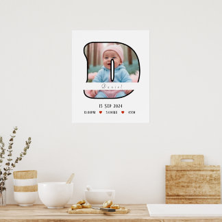 Poster Lettre personnalisée pour bébé D avec bordure - Af