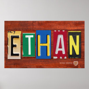 Poster Lettre plaque de licence ETHAN Nom Panneau personn