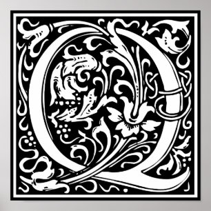 Poster Lettre Q Monogramme médiéval Art Nouveau