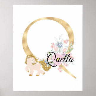 Poster Lettre Q monogramme personnalisé avec poney