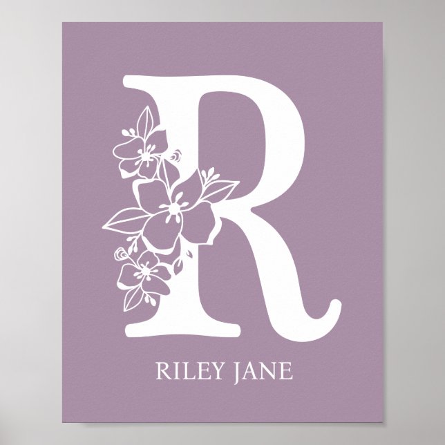 Poster Lettre R Floral Monogramme Nom Pépinière Moderne (Devant)