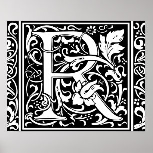 Poster Lettre R Monogramme Art Nouveau Médiéval