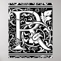 Lettre R Monogramme médiéval Art Nouveau