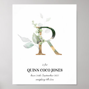 Poster Lettre R Nouveau bébé Monogramme Naissance Imprime