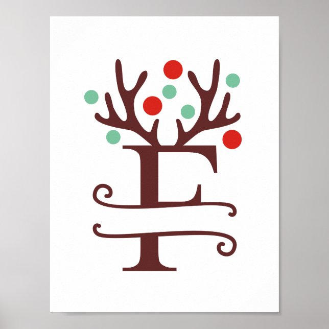 Poster Lettre renne personnalisée F Monogramme fractionné (Devant)