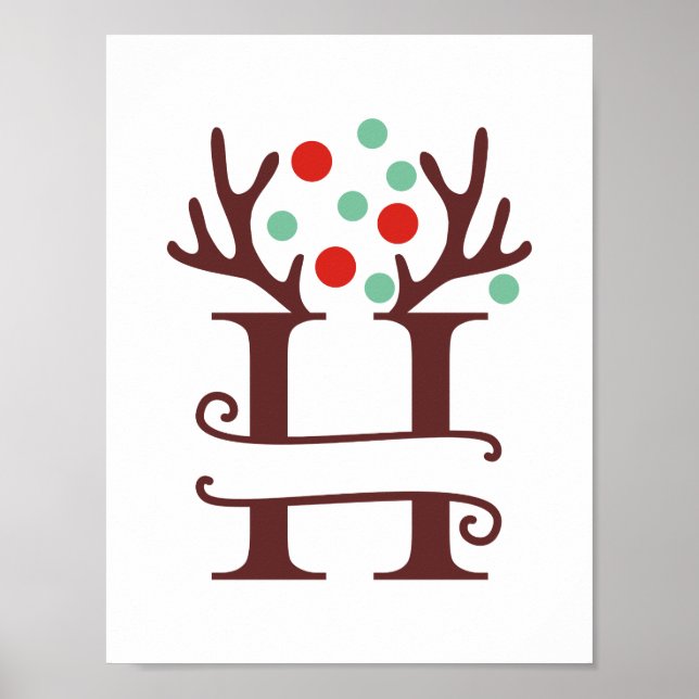Poster Lettre renne personnalisée H Monogramme fractionné (Devant)