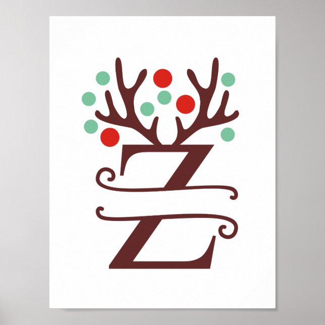 Poster Lettre renne personnalisée Z Monogramme fractionné (Devant)