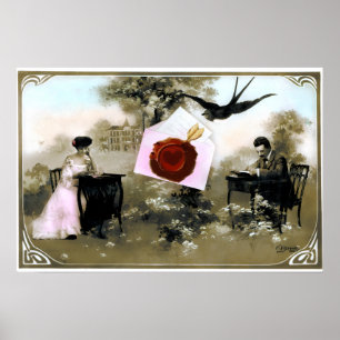 POSTER LETTRE ROMANTIQUE DE LA SAINT-VALENTIN, SCEAU DE C