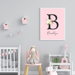 Poster Lettre rose pâle 'B' Nursert Nom Wall Art