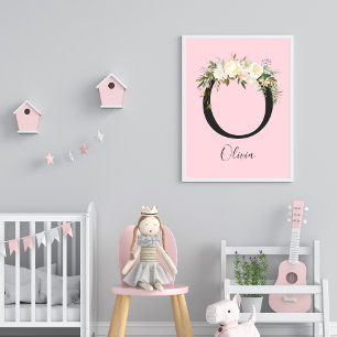 Poster Lettre rose pâle 'O' Nursert Nom Wall Art