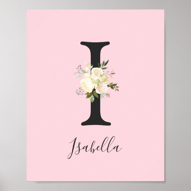 Poster Lettre rose vif 'I' Nursert Nom Wall Art (Devant)