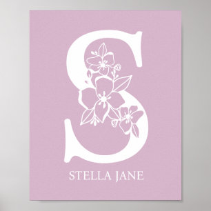 Poster Lettre S Floral Monogramme Nom Pépinière Moderne
