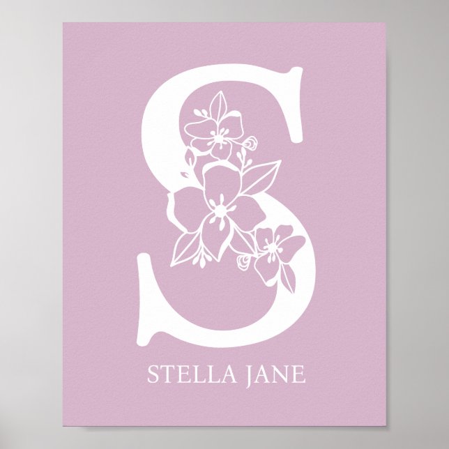 Poster Lettre S Floral Monogramme Nom Pépinière Moderne (Devant)