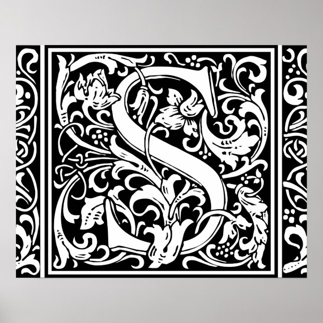 Poster Lettre S Monogramme médiéval Vintage (Devant)