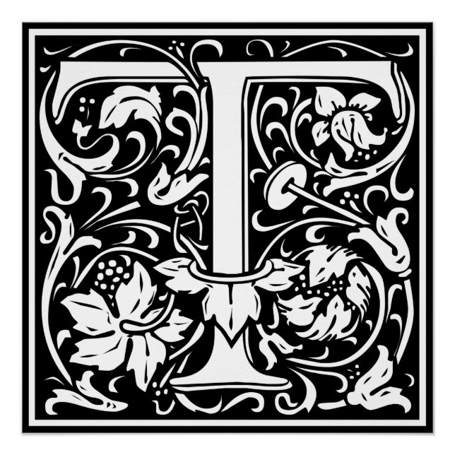 Poster Lettre T Monogramme médiéval Art Nouveau (Devant)