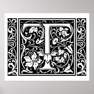 Poster Lettre T Monogramme médiéval Vintage