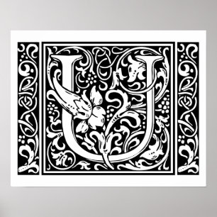 Poster Lettre U Monogramme médiéval Art Nouveau