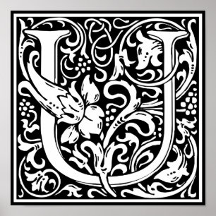 Poster Lettre U Monogramme médiéval Art Nouveau