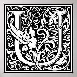 Poster Lettre U Monogramme Médiéval Art Nouveau