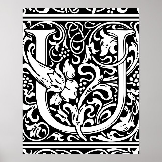 Poster Lettre U Monogramme médiéval Art Nouveau (Devant)