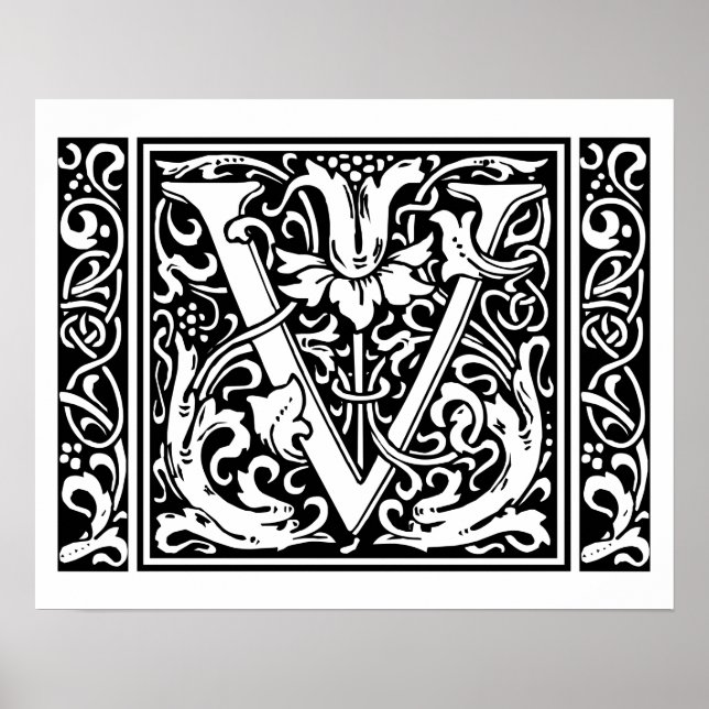 Poster Lettre V Monogramme médiéval Vintage (Devant)