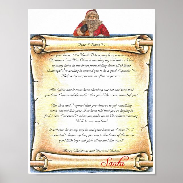 Poster Lettre vintage du Père Noël (Devant)