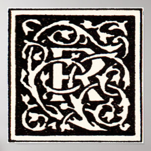 Poster LETTRE vintage MONogramme R Art Nouveau